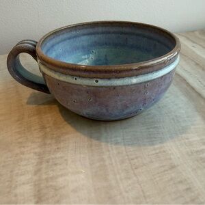 Handcrafted Ceramic Soup Mug in Blue and Brown by Iris Minc